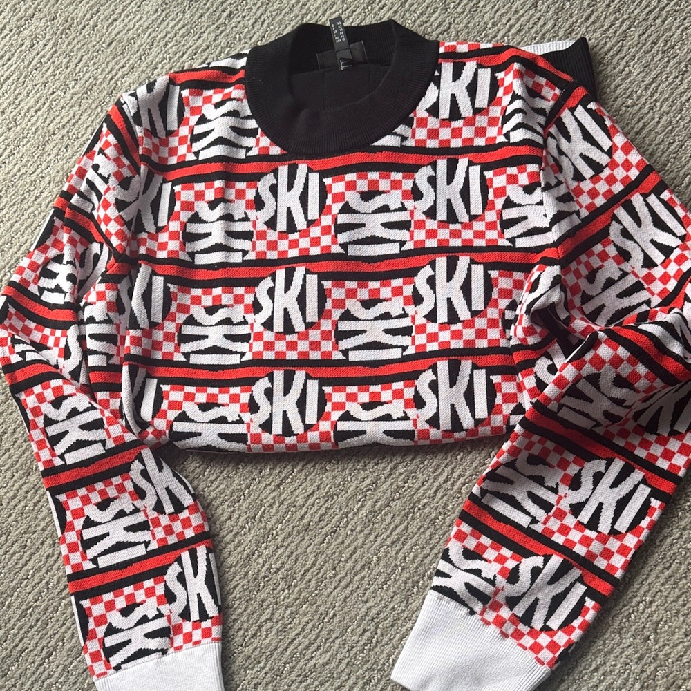 Sportalm Red Black & White Ski-Print Crewneck Sweater